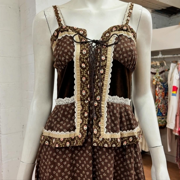 Vintage Brown Velvet Gunne Sax Corset Dress Size 5 (XXS-XS) - Picture 6 of 7